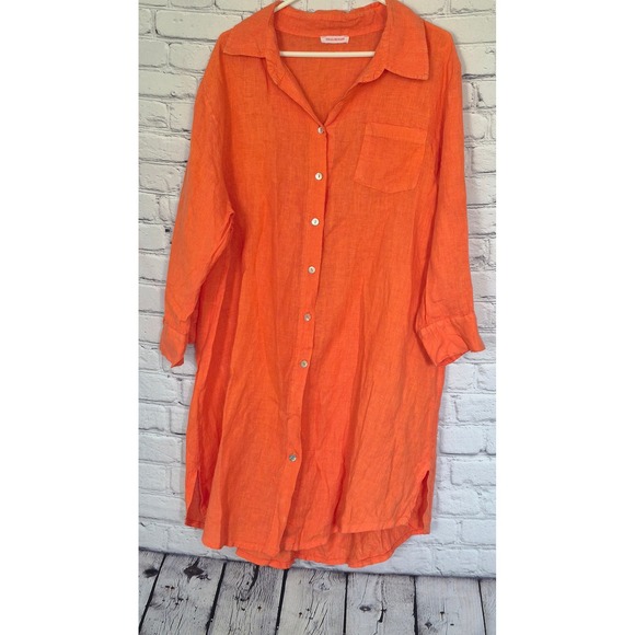 Talia Benson Citris Pop Beach Stroll Linen Dream Shirt Dress THROW AND WOW - Picture 2 of 9